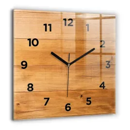minimalistyczny-kwadratowy-zegar-szklany-scienny-drewniane-deski-60x60-cm