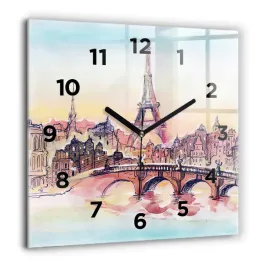 kwadratowy-zegar-szklany-scienny-do-biura-malowany-pejzaz-paryza-60x60-cm