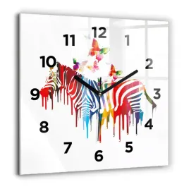 kwadratowy-foto-zegar-szklany-do-kuchni-na-sciane-kolorowa-zebra-60x60-cm