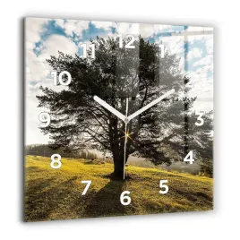 designerski-zegar-szklany-do-wnetrz-z-nadrukiem-drzewo-na-wzgorzu-60x60-cm