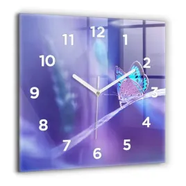kwadratowy-zegar-szklany-designerski-z-nadrukiem-motyl-na-trawie-60x60-cm