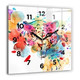 kwadratowy-zegar-szklany-ozdobny-z-nadrukiem-abstrakcja-dziki-kot-60x60-cm
