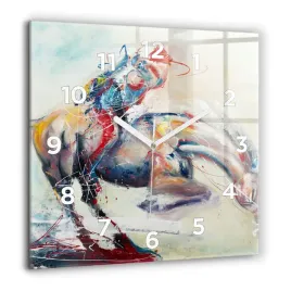 designerski-kwadratowy-zegar-szklany-ilustracja-galopujace-konie-60x60-cm
