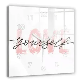 kwadratowy-zegar-szklany-elegancki-na-sciane-napis-love-yourself-60x60-cm