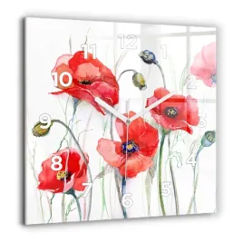 duzy-kwadratowy-zegar-szklany-do-mieszkania-malowane-czerwone-maki-60x60-cm