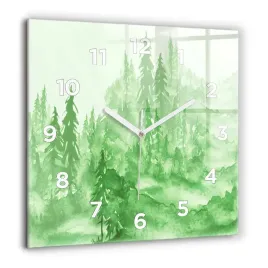 zegar-szklany-scienny-ze-stylowym-nadrukiem-malarstwo-zielony-las-60x60-cm