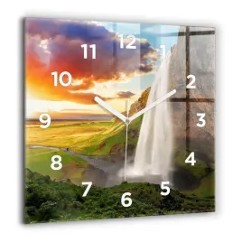 zegar-szklany-do-kuchni-na-sciane-z-grafika-wodospad-na-islandii-60x60-cm