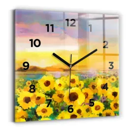 kwadratowy-zegar-szklany-designerski-ze-wzorem-pole-slonecznikow-30x30-cm