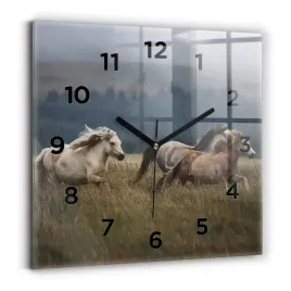 foto-zegar-szklany-scienny-do-nowoczesnych-wnetrz-konie-w-galopie-30x30-cm