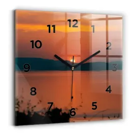 zegar-szklany-scienny-do-biura-z-grafika-jezioro-balaton-wieczorem-30x30-cm