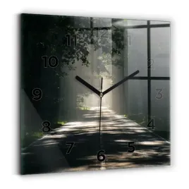 zegar-szklany-designerski-z-nadrukiem-lesna-droga-i-smugi-slonca-30x30-cm