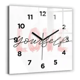 kwadratowy-zegar-szklany-do-kuchni-z-grafika-napis-love-yourself-30x30-cm