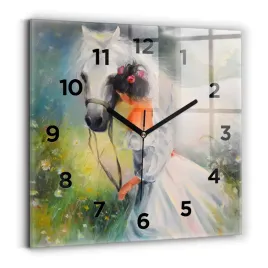 kwadratowy-zegar-szklany-ozdobny-z-grafika-piekna-kobieta-z-koniem-30x30-cm