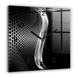 zegar-szklany-scienny-do-salonu-z-grafika-czarna-abstrakcja-metalu-30x30-cm