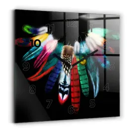 designerski-zegar-szklany-do-wnetrz-z-grafika-kolorowe-piora-ptaka-30x30-cm