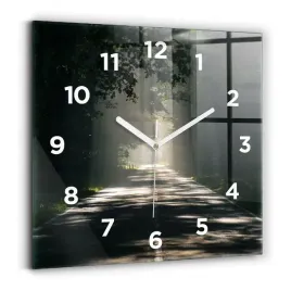 zegar-szklany-minimalistyczny-scienny-lesna-droga-i-smugi-slonca-30x30-cm