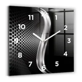 nowoczesny-kwadratowy-foto-zegar-szklany-czarna-abstrakcja-metalu-30x30-cm