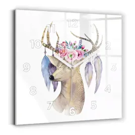 zegar-szklany-scienny-ze-stylowym-nadrukiem-glowa-jelenia-i-kwiaty-30x30-cm