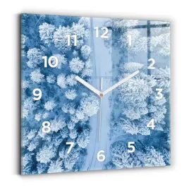 kwadratowy-zegar-szklany-scienny-ze-stylowym-nadrukiem-las-z-drona-30x30-cm