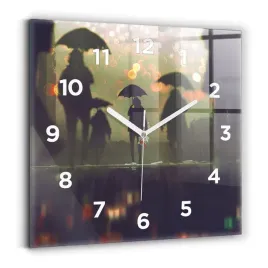 kwadratowy-zegar-szklany-designerski-z-grafika-ludzie-z-parasolami-30x30-cm