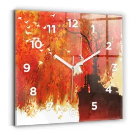 kwadratowy-zegar-szklany-elegancki-na-sciane-panna-mloda-w-jesieni-30x30-cm