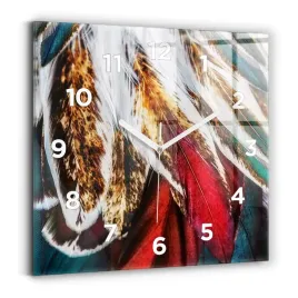 zegar-szklany-scienny-do-biura-z-grafika-jasnobrazowe-piora-ptaka-30x30-cm