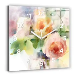 scienny-kwadratowy-zegar-szklany-z-grafika-roze-w-wazonie-akwarela-30x30-cm