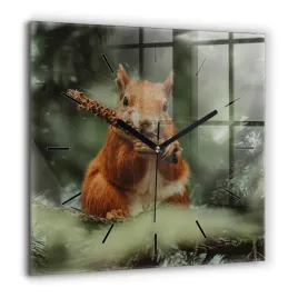 zegar-szklany-do-sypialni-z-nadrukiem-wiewiorka-i-dzika-natura-xxl-60x60-cm