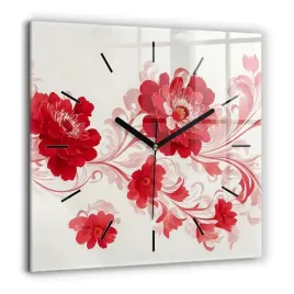 kwadratowy-zegar-szklany-dekoracyjny-ze-wzorem-czerwone-kwiaty-xxl-60x60-cm