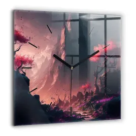 scienny-kwadratowy-zegar-szklany-do-biura-magiczny-las-i-gory-duzy-60x60-cm