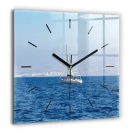 zegar-szklany-do-sypialni-ze-stylowym-nadrukiem-jacht-na-teneryfie-60x60-cm