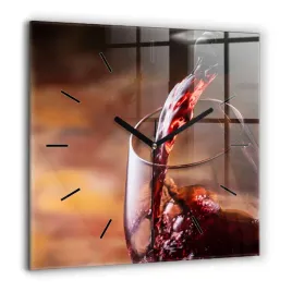 kwadratowy-foto-zegar-szklany-na-sciane-kieliszek-czerwonego-wina-60x60-cm