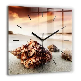kwadratowy-zegar-szklany-do-salonu-z-nadrukiem-muszla-na-plazy-xxl-60x60-cm