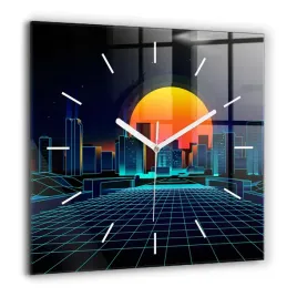 kwadratowy-zegar-szklany-do-sypialni-cyberprzestrzen-miasto-duzy-60x60-cm