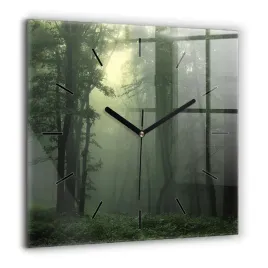 zegar-szklany-dekoracyjny-z-nadrukiem-mglisty-las-o-poranku-duzy-60x60-cm