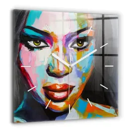 elegancki-zegar-szklany-na-sciane-ze-wzorem-kolorowa-twarz-kobiety-60x60-cm