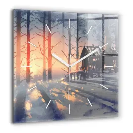 wiszacy-kwadratowy-foto-zegar-szklany-zimowy-krajobraz-drzew-duzy-60x60-cm