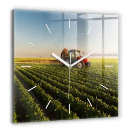 zegar-szklany-do-salonu-ze-wzorem-ciagnik-na-polu-rolniczym-duzy-60x60-cm