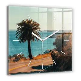 minimalistyczny-zegar-szklany-scienny-z-nadrukiem-palmy-w-malibu-60x60-cm
