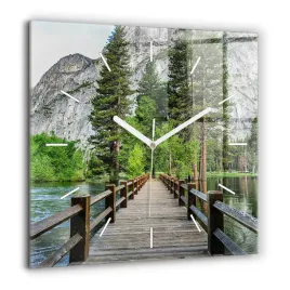zegar-szklany-nowoczesny-z-nadrukiem-drewniany-most-yosemite-xxl-60x60-cm