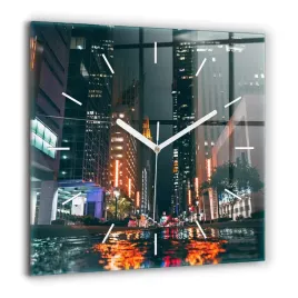 kwadratowy-zegar-szklany-z-nadrukiem-hotel-hilton-w-houston-duzy-60x60-cm