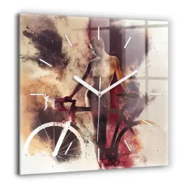 duzy-zegar-szklany-do-mieszkania-z-nadrukiem-kobieta-i-rower-xxl-60x60-cm