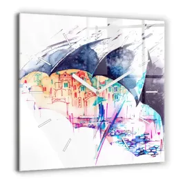 dekoracyjny-foto-zegar-szklany-na-sciane-deszcz-parasol-i-miasto-60x60-cm