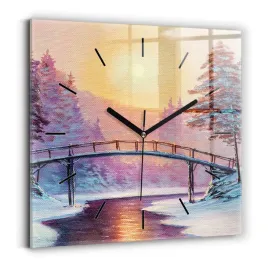 minimalistyczny-zegar-szklany-scienny-z-nadrukiem-choinka-i-most-30x30-cm