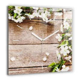 kwadratowy-zegar-szklany-do-sypialni-z-grafika-kwiaty-na-drewnie-60x60-cm