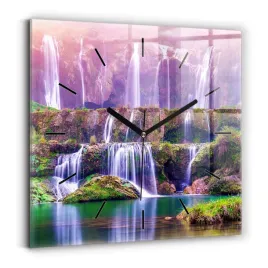 minimalistyczny-foto-zegar-szklany-scienny-wodospad-jiulong-chiny-30x30-cm