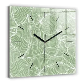 kwadratowy-zegar-szklany-dekoracyjny-z-grafika-liscie-natura-wzor-30x30-cm