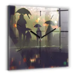 kwadratowy-zegar-szklany-nowoczesny-ze-wzorem-ludzie-z-parasolami-30x30-cm