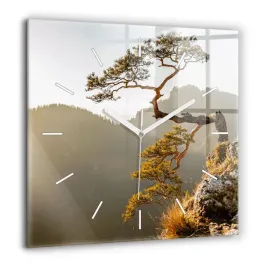wiszacy-kwadratowy-zegar-szklany-z-nadrukiem-drzewo-w-gorach-xxl-60x60-cm