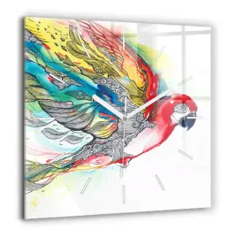 kwadratowy-zegar-szklany-ozdobny-z-grafika-kolorowa-papuga-w-locie-60x60-cm